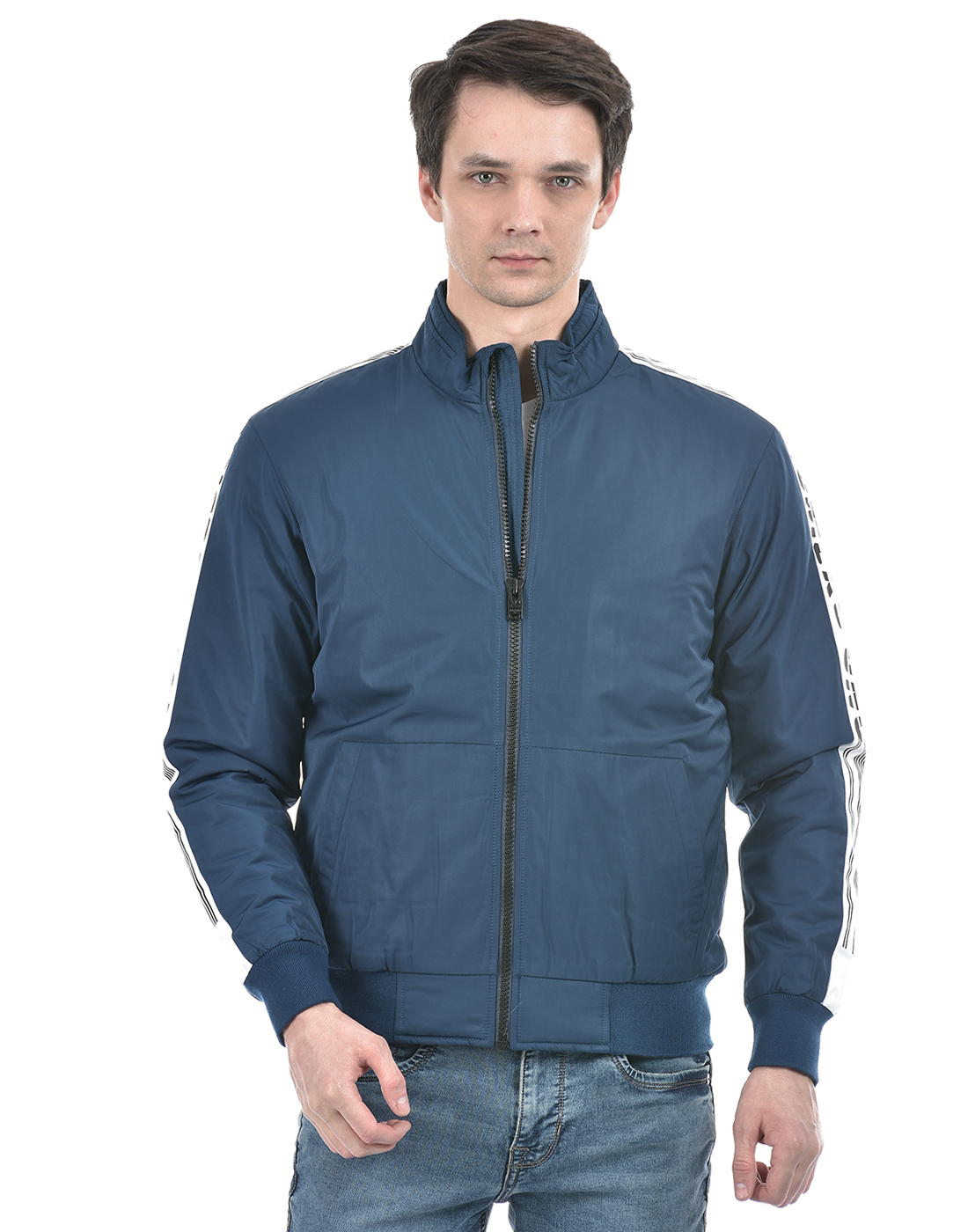 Numero Uno Men Striped Dark Blue Jacket